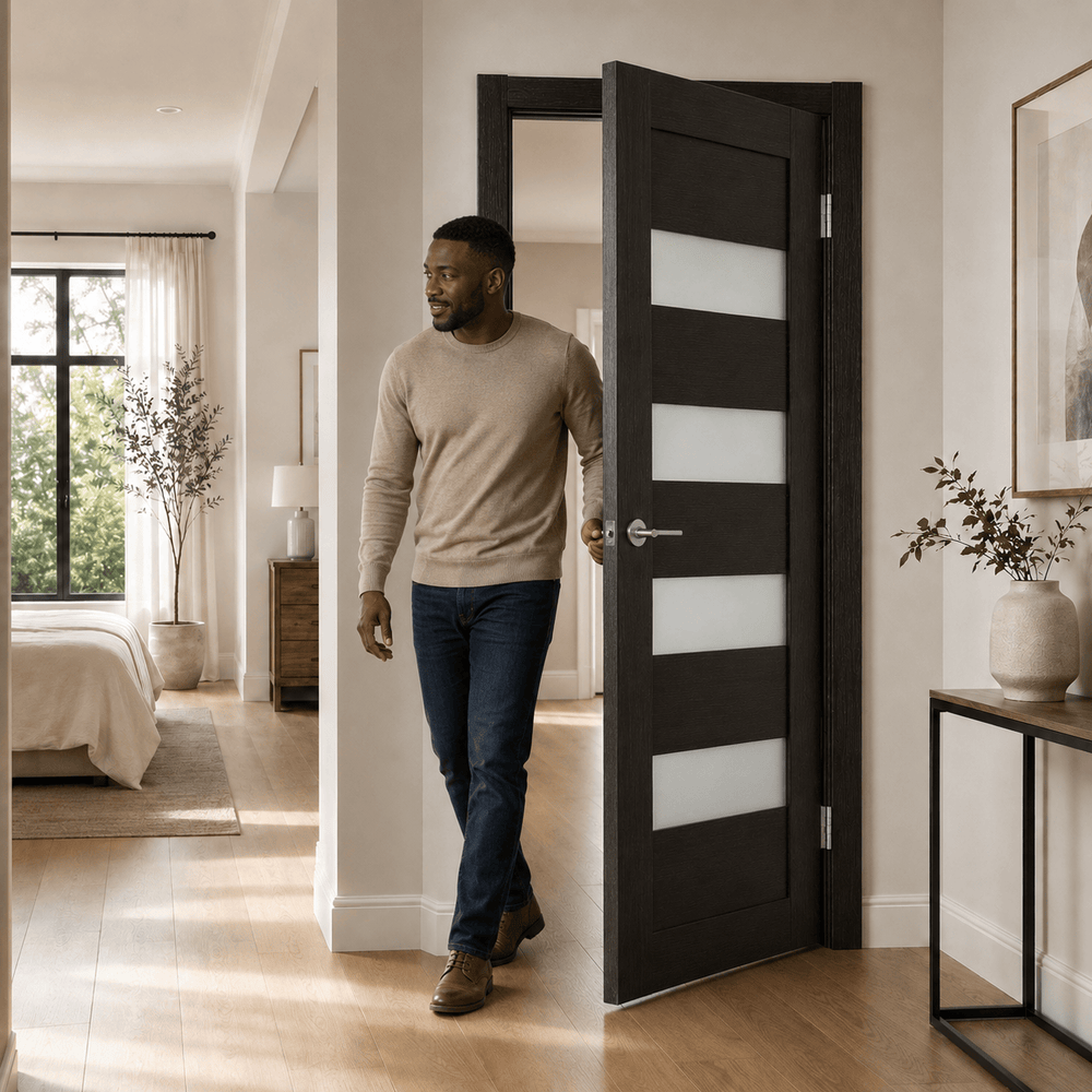 Unidoors Interior Doors Unidoors Modern Wide Horizontal Glass-Band Interior Door with Handle, Lock & 5 Keys - MD02