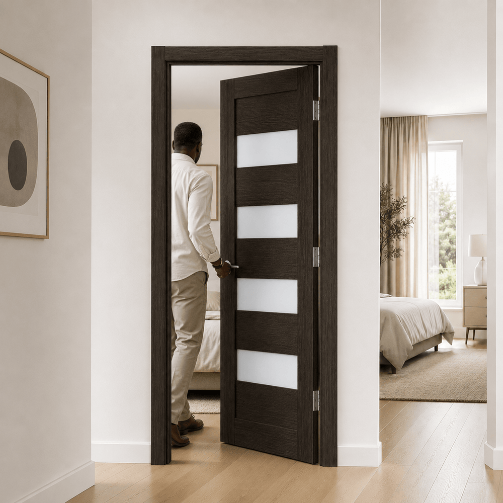 Unidoors Interior Doors Unidoors Modern Wide Horizontal Glass-Band Interior Door with Handle, Lock & 5 Keys - MD02