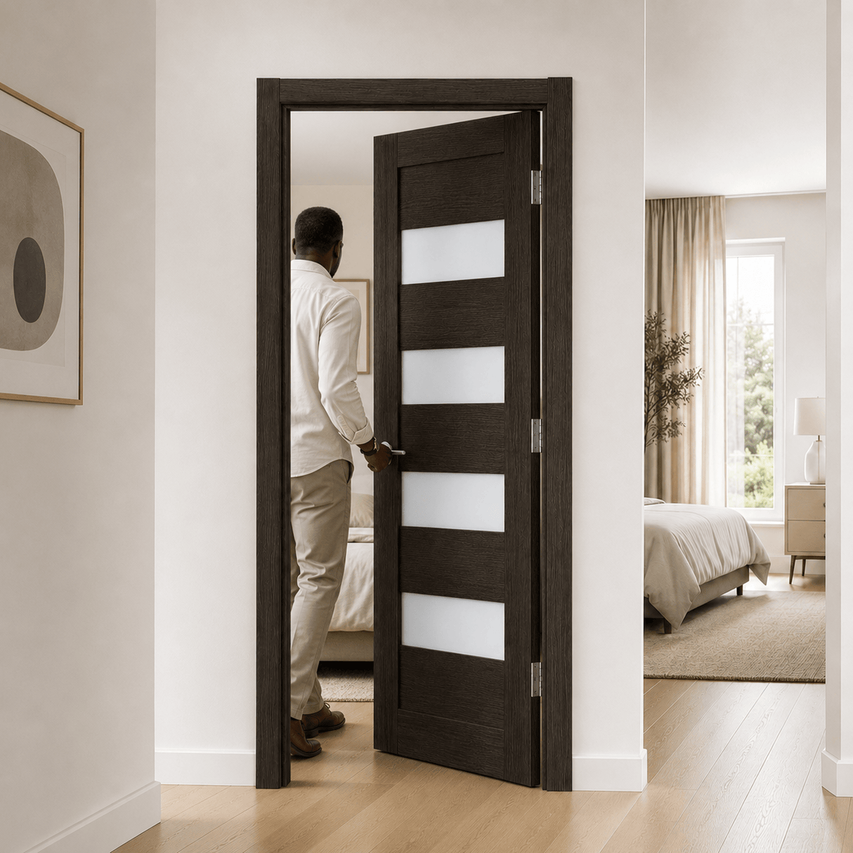 Unidoors Interior Doors Unidoors Modern Wide Horizontal Glass-Band Interior Door with Handle, Lock & 5 Keys - MD02