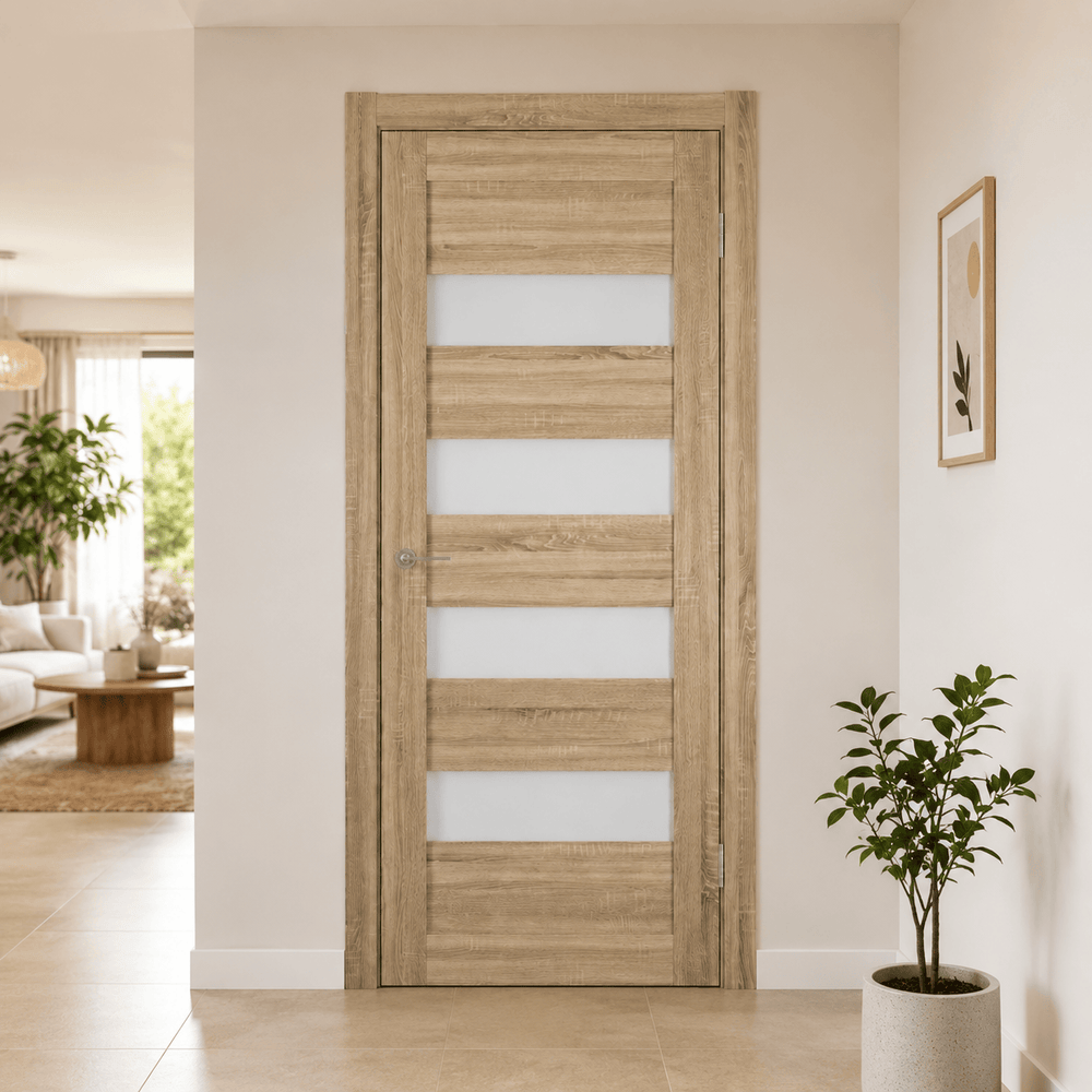 Unidoors Interior Doors Unidoors Modern Wide Horizontal Glass-Band Interior Door with Handle, Lock & 5 Keys - MD02