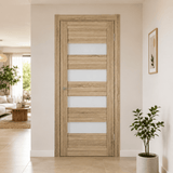 Unidoors Interior Doors Unidoors Modern Wide Horizontal Glass-Band Interior Door with Handle, Lock & 5 Keys - MD02