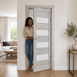 Unidoors Interior Doors Unidoors Modern Wide Horizontal Glass-Band Interior Door with Handle, Lock & 5 Keys - MD02