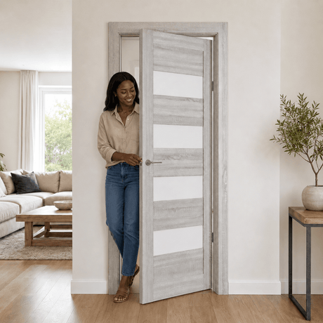 Unidoors Interior Doors Unidoors Modern Wide Horizontal Glass-Band Interior Door with Handle, Lock & 5 Keys - MD02
