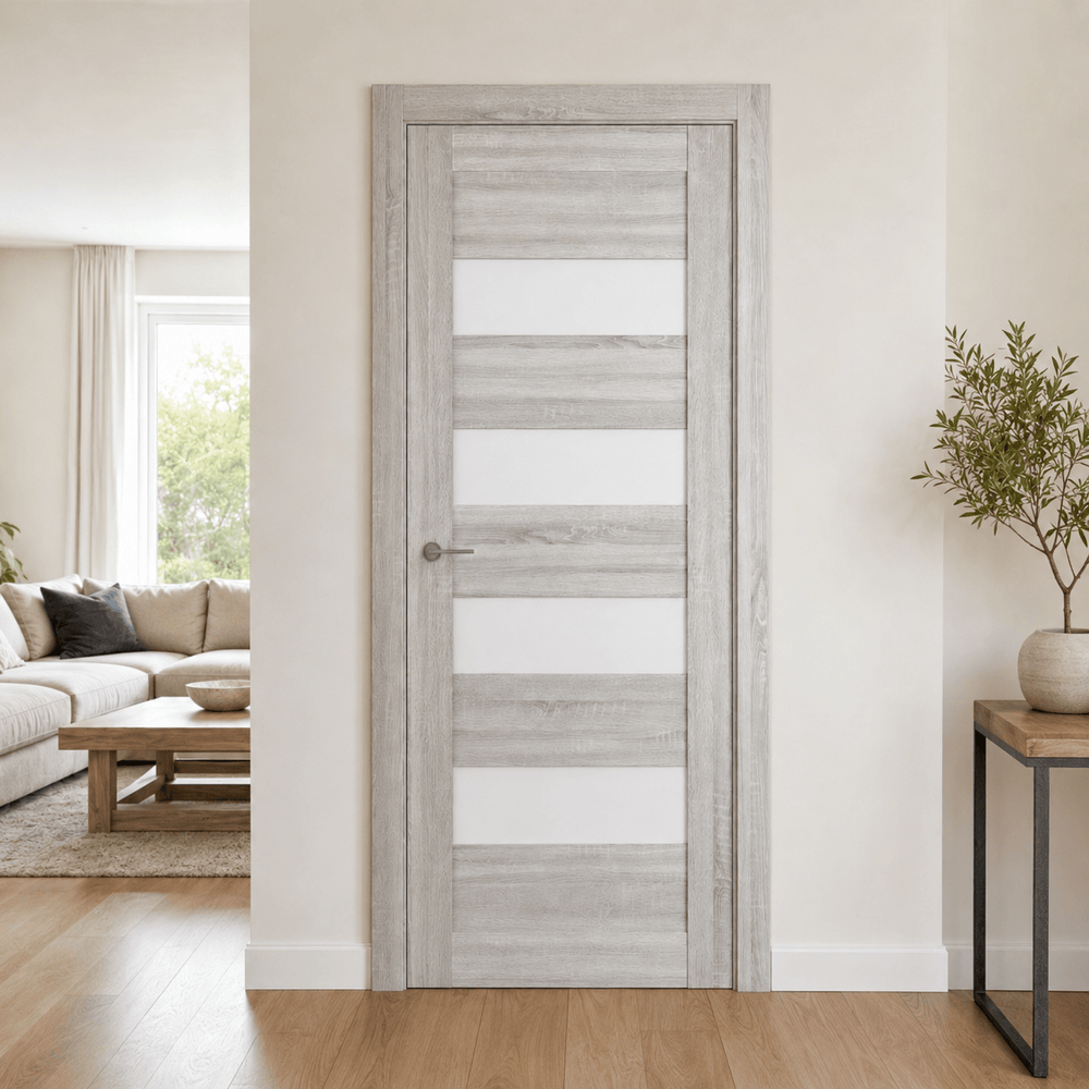 Unidoors Interior Doors Unidoors Modern Wide Horizontal Glass-Band Interior Door with Handle, Lock & 5 Keys - MD02