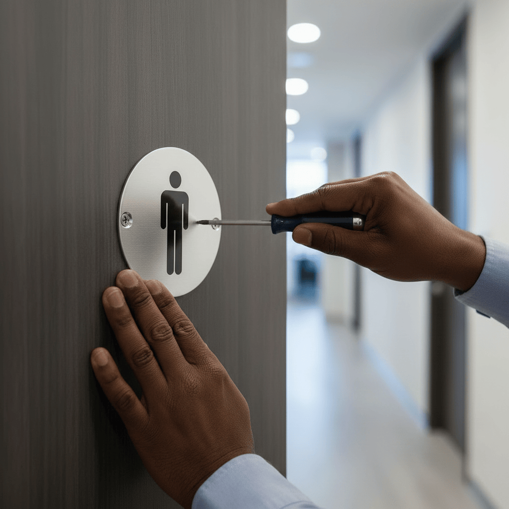 Union Door Hardware & Accessories Union 76mm Satin Stainless Steel Male Washroom Sign - S-MS-76D-SSS