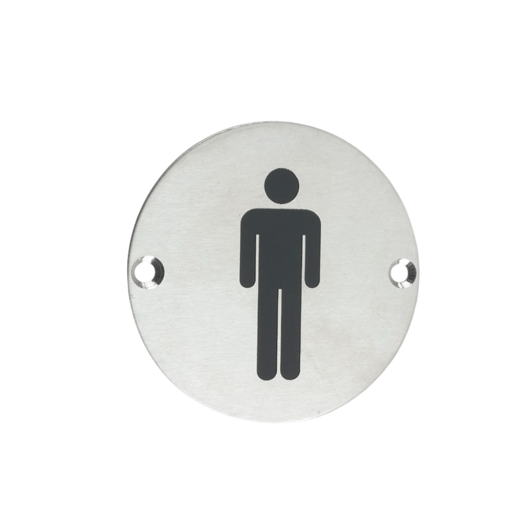 Union Door Hardware & Accessories Union 76mm Satin Stainless Steel Male Washroom Sign - S-MS-76D-SSS