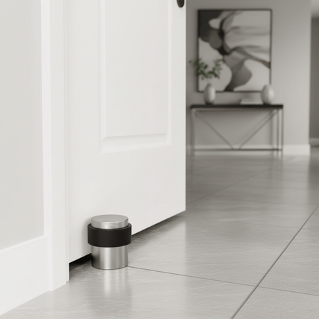 Union Door Hardware & Accessories Union Satin Stainless Steel Cylindrical Floor Door Stop with Rubber Buffer - DS-006-SSS