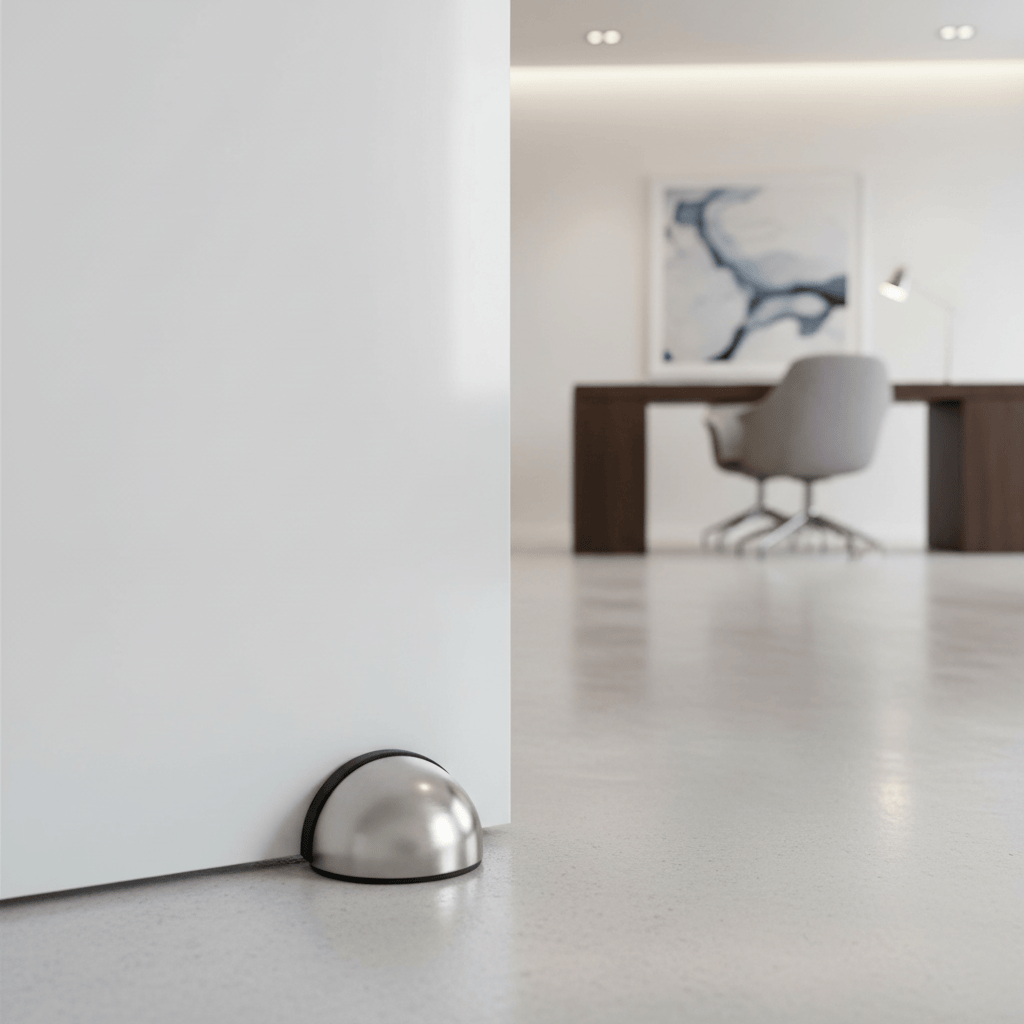 Union Door Hardware & Accessories Union Satin Stainless Steel Half-Moon Floor Door Stop with Rubber Buffer - SN DS-001-SSS