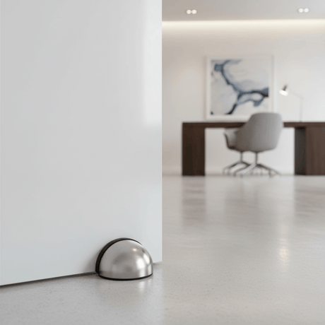 Union Door Hardware & Accessories Union Satin Stainless Steel Half-Moon Floor Door Stop with Rubber Buffer - SN DS-001-SSS