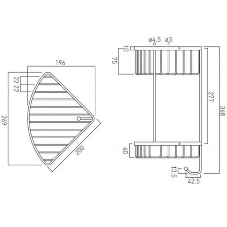 Vado Bathroom Accessories Vado Double Triangular Corner Shower Basket - BAS - 2004-C/P