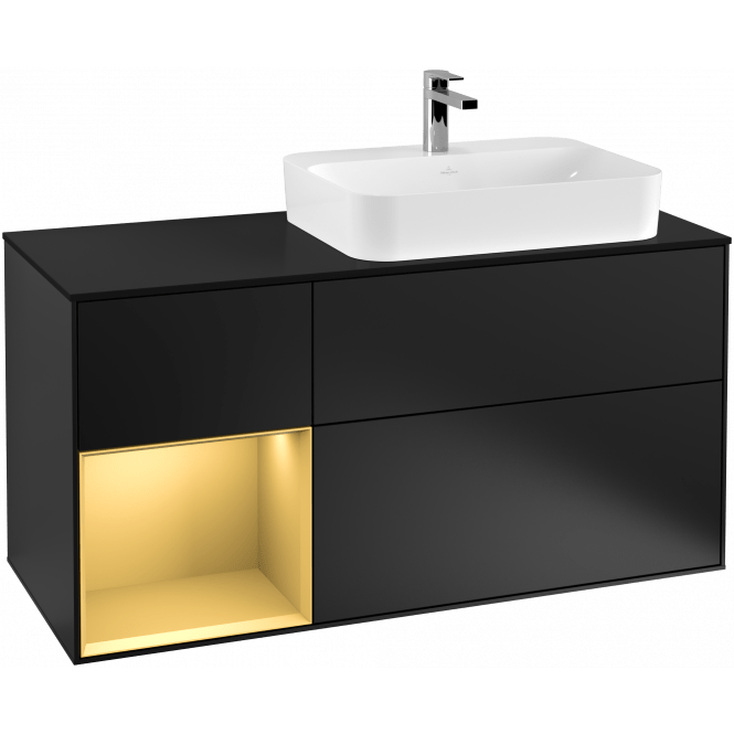 Villeroy & Boch Bathroom Vanity & Cabinets Villeroy & Boch Finion LED Vanity Unit With 3 Pull-Out Compartments for Countertop Basin, Matt Black/Matt Gold - G392HFPD