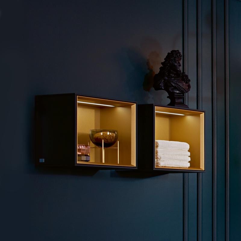 Villeroy & Boch Bathroom Vanity & Cabinets Villeroy & Boch Finion Shelf module, with lighting, 418 x 356 x 270 mm, Black Matt Lacquer / Gold Matt Lacquer - F580HFPD