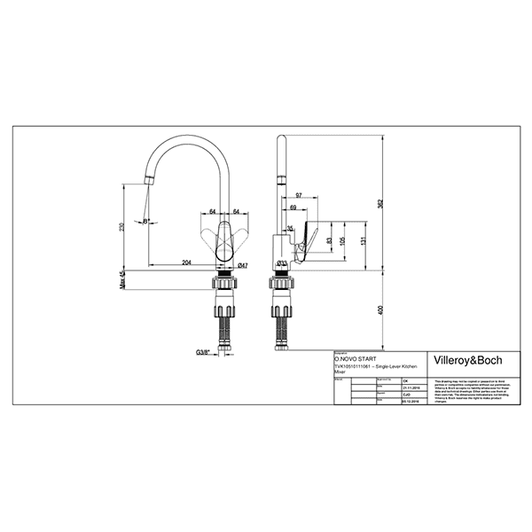 Villeroy & Boch Kitchen Tap Villeroy & Boch O.novo Start Single-Lever Kitchen Mixer