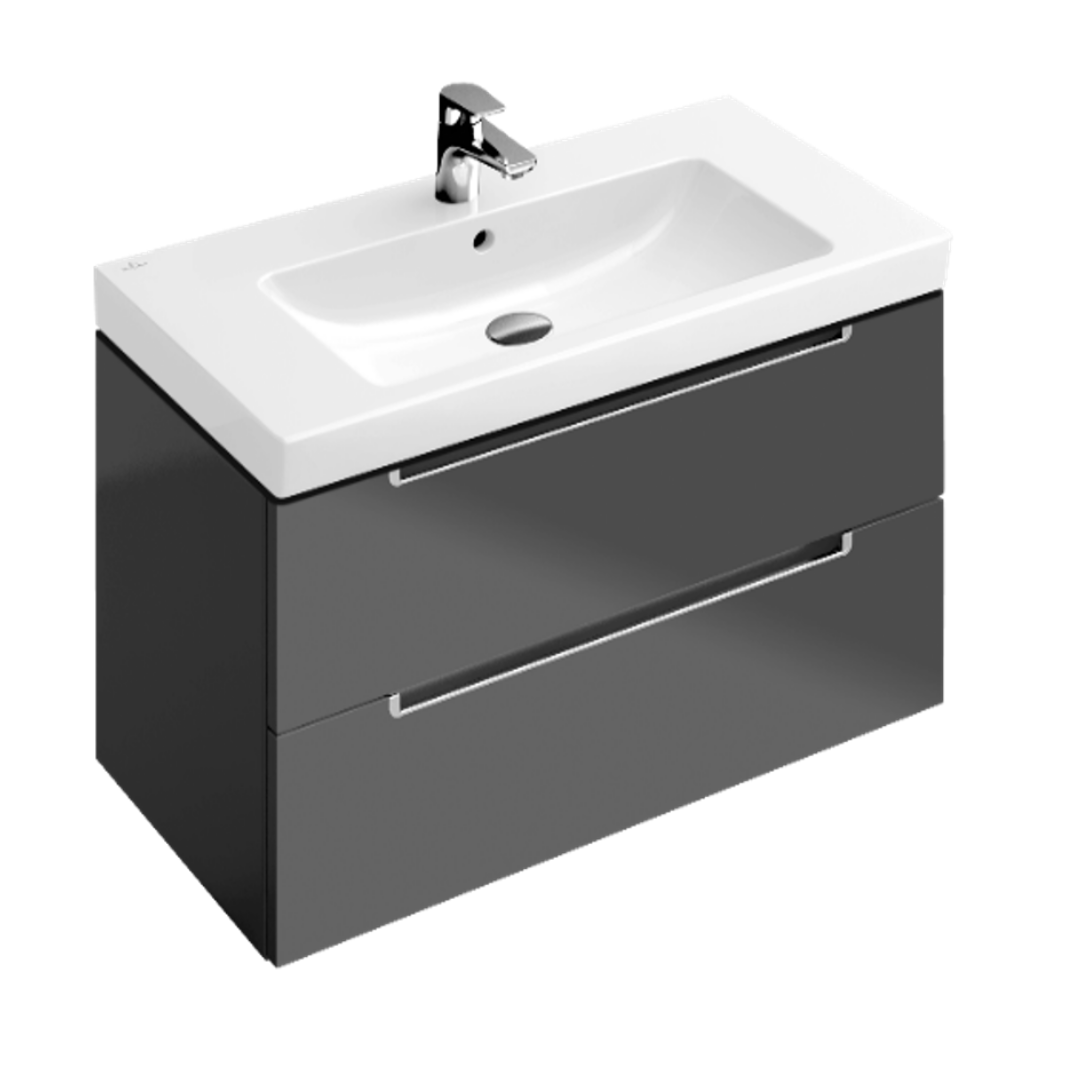 Villeroy & Boch Bathroom Vanity & Cabinets Villeroy & Boch Subway 2.0 Vanity Unit with Countertop Basin in Glossy Grey, 800mm