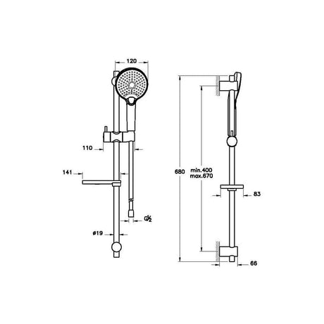 Vitra Shower Set Vitra Bliss 3 Function Rail Shower Set - A45743EXP