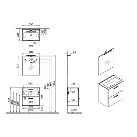 Vitra Bathroom Vanity & Cabinets Vitra Mia Anthracite Bathroom Vanity Cabinet 60cm - 75102