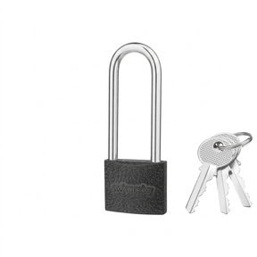 Wadfow long-shackle iron padlock with three keys on white