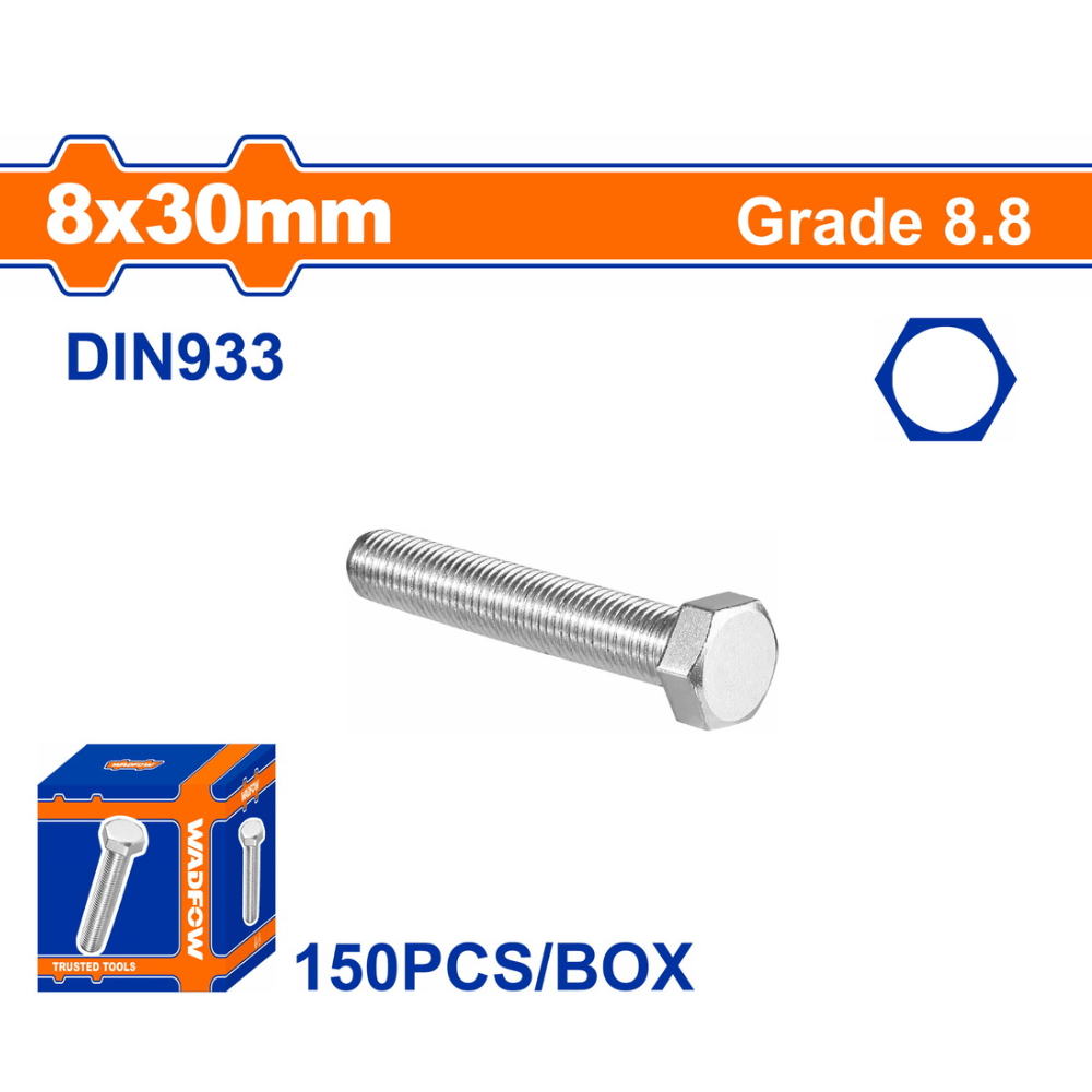 Wadfow Fasteners Wadfow 150 Pieces 8x30mm Carbon Steel Bolt - WXSP526A