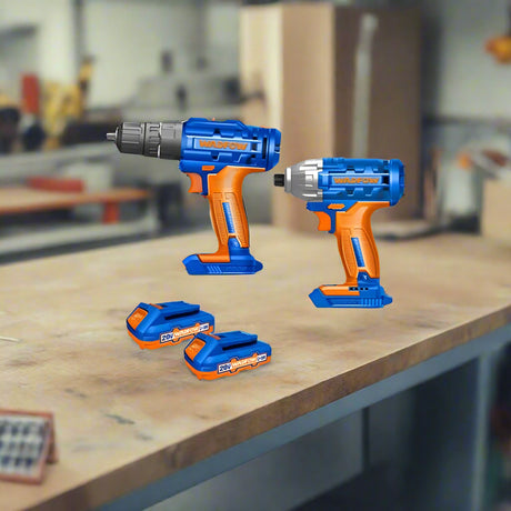 Wadfow Drill Wadfow 2 Pieces Lithium-Ion Cordless Combo Kit (Drill & Impact Driver)- WCK2016