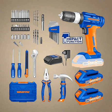 Wadfow Power Tool Combo Kit Wadfow 20V 91 Pieces Lithium-Ion Cordless Tools Set - WDT1B90