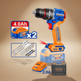 Wadfow Drills Wadfow 20V Brushless Cordless Hammer Drill with 2 x 4.0Ah Batteries & Charger - WCDP9281