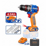 Wadfow Drills Wadfow 20V Brushless Cordless Hammer Drill with 2 x 4.0Ah Batteries & Charger - WCDP9281