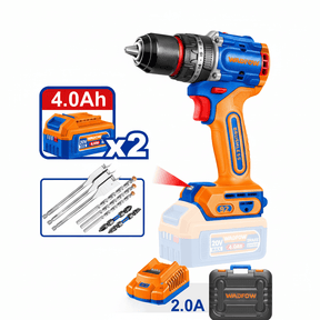 Wadfow Drills Wadfow 20V Brushless Cordless Hammer Drill with 2 x 4.0Ah Batteries & Charger - WCDP9281