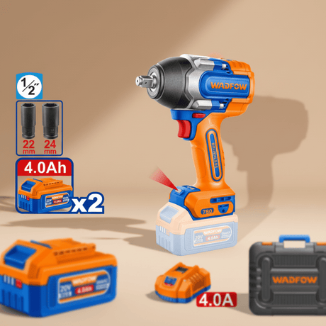 Wadfow Impact Wrench & Driver Wadfow 20V Brushless Cordless Impact Wrench 780Nm 1/2" Square Drive with 2 x 4.0Ah Batteries & Charger - WCD1B785