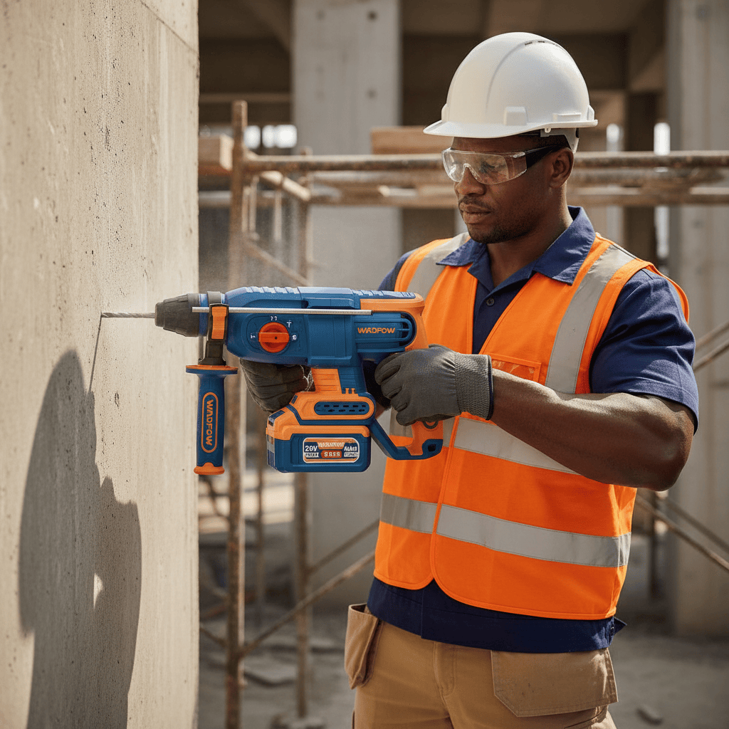 Wadfow Drill Wadfow 20V Brushless Cordless Rotary Hammer 2.5J with 2 x 4.0Ah Batteries, Charger & Accessories - WLM252682