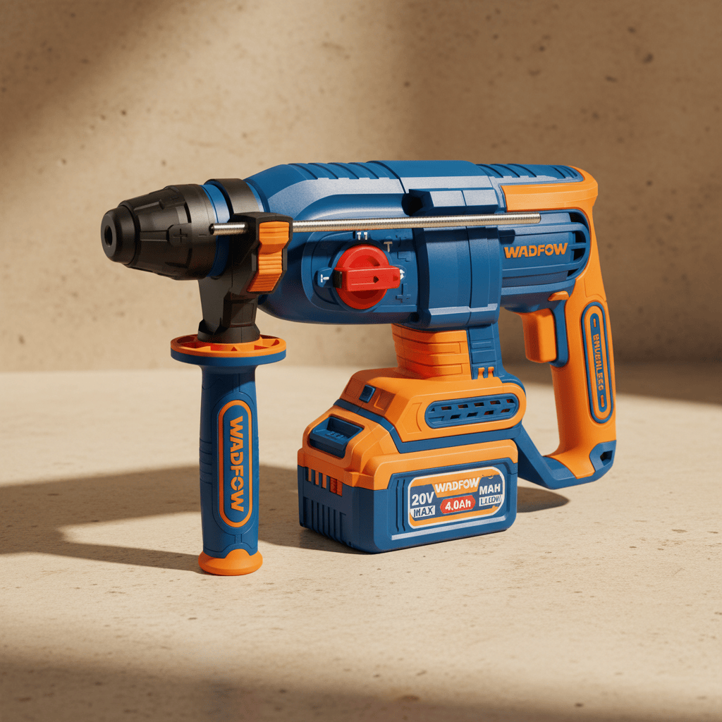 Wadfow Drill Wadfow 20V Brushless Cordless Rotary Hammer 2.5J with 2 x 4.0Ah Batteries, Charger & Accessories - WLM252682