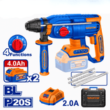 Wadfow Drill Wadfow 20V Brushless Cordless Rotary Hammer 2.5J with 2 x 4.0Ah Batteries, Charger & Accessories - WLM252682