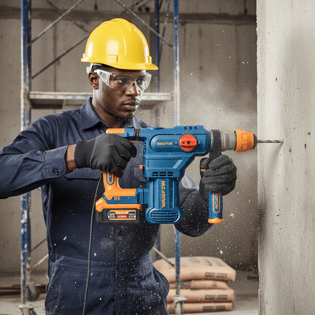 Wadfow Drill Wadfow 20V Brushless Cordless Rotary Hammer 4.5J with 2 x 4.0Ah Batteries, Charger & Accessories - WLM2B286