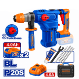Wadfow Drill Wadfow 20V Brushless Cordless Rotary Hammer 4.5J with 2 x 4.0Ah Batteries, Charger & Accessories - WLM2B286