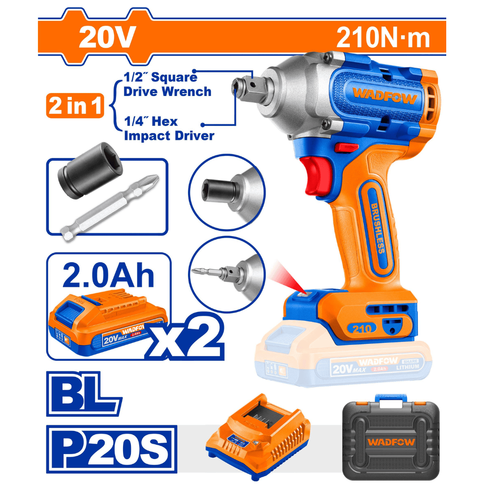 Wadfow Impact Wrench & Driver Wadfow 20V Lithium-Ion Cordless Impact Driver And Wrench - WCD3B21