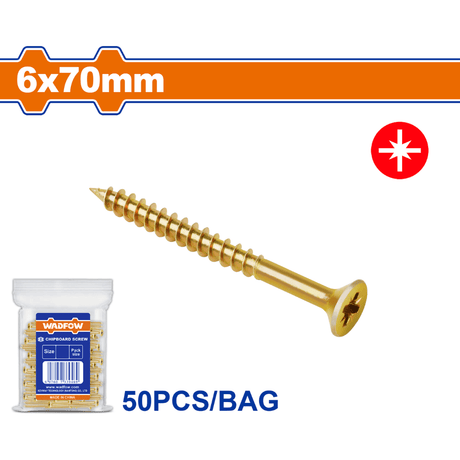 Wadfow Fasteners Wadfow 240 Pieces 6x70mm Chipboard Screw - WXS5551