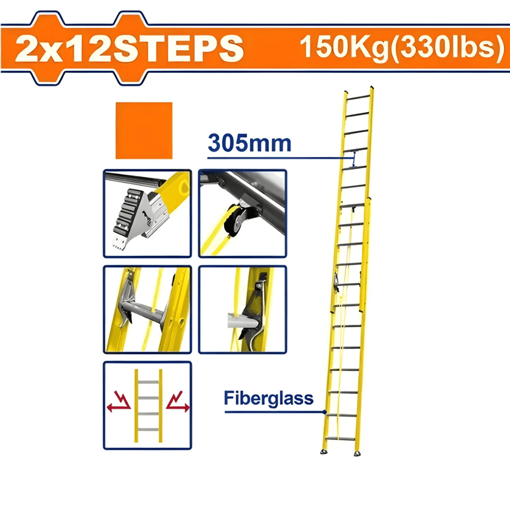 Wadfow Ladder Wadfow 2x12 Steps Extension Fiberglass Ladder - WLD0924