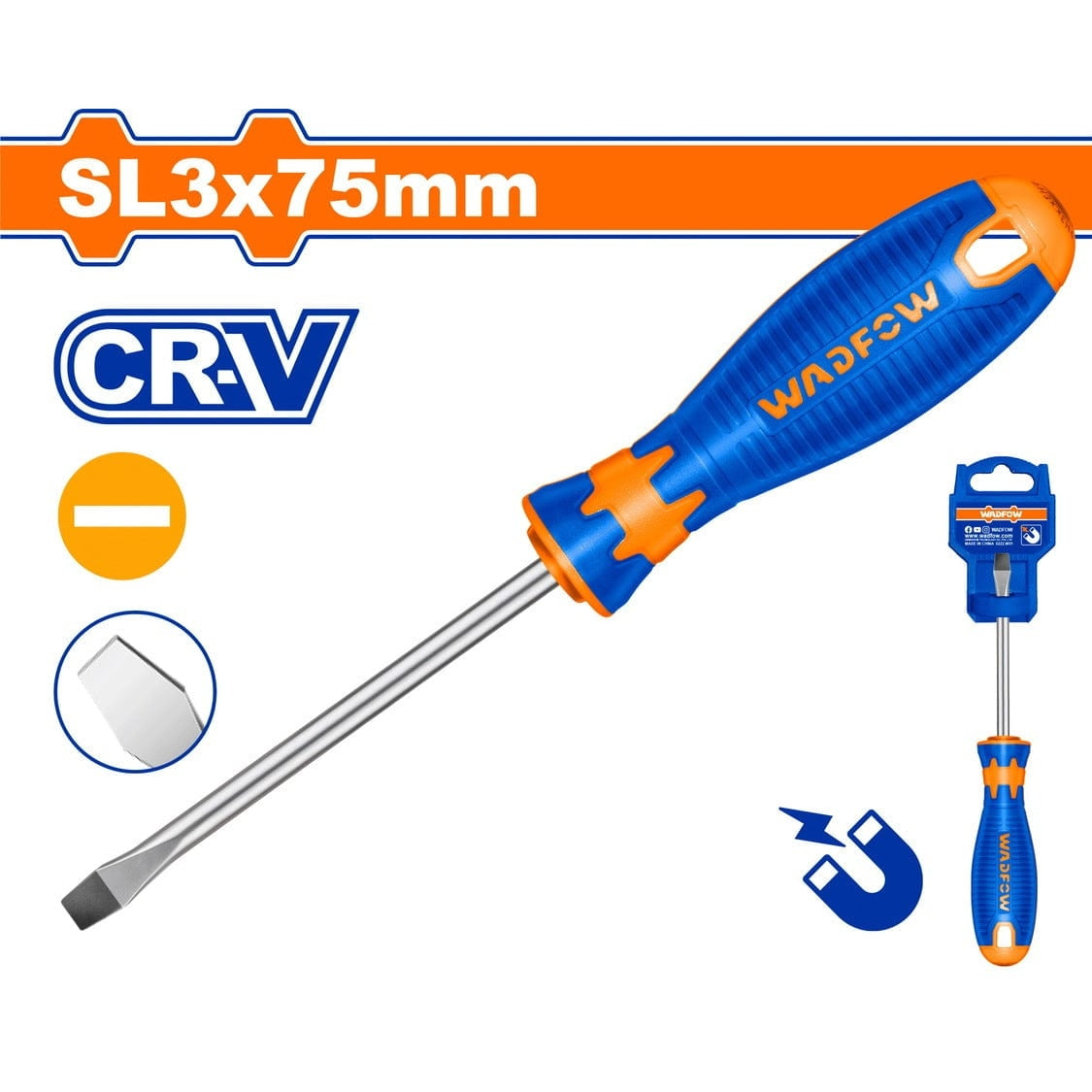 Wadfow Screwdrivers Wadfow 3.0x75mm Slotted Screwdriver - WSD1233