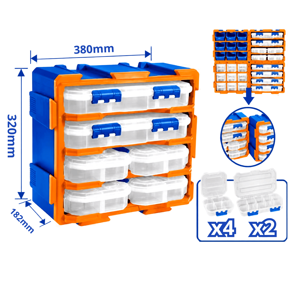 Wadfow Tool Boxes Bags & Belts Wadfow 6-Drawer Modular Organiser Tower 380 x 182 x 320mm - WTB8346
