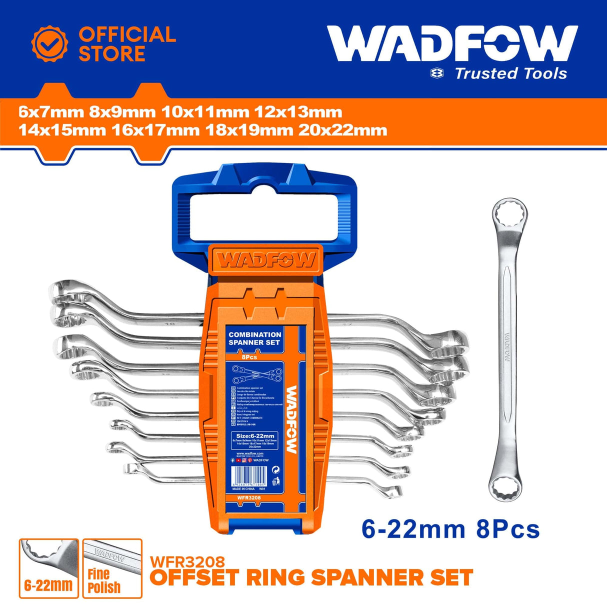 Wadfow Wrenches Wadfow 8 Pieces Offset Ring Spanner Set  - WFR3208