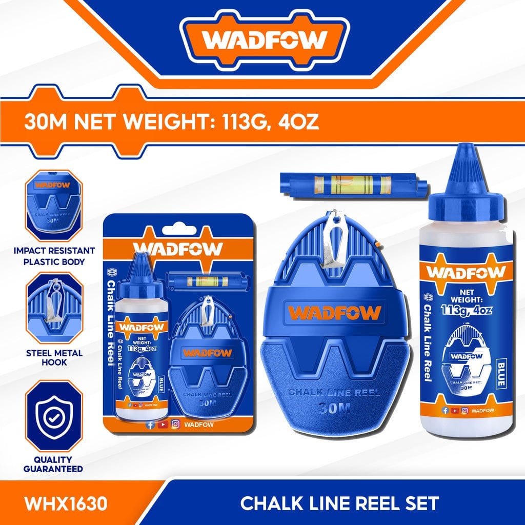 Wadfow Chuck Keys & Specialty Accessories Wadfow Chalk Line Reel 30m - WHX1630