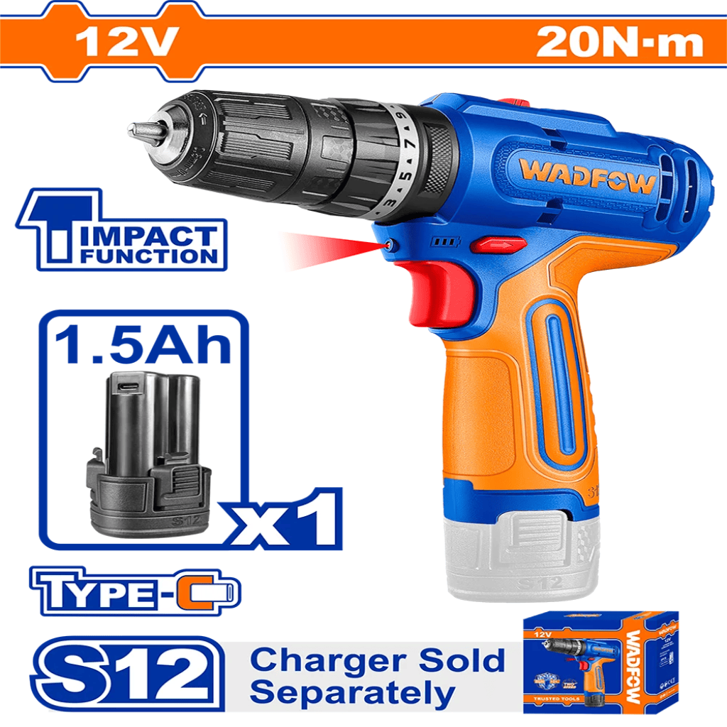 Wadfow Drill Wadfow Cordless Impact Drill 12V - WCDS5681