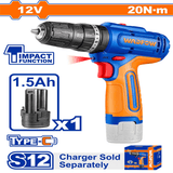 Wadfow Drill Wadfow Cordless Impact Drill 12V - WCDS5681