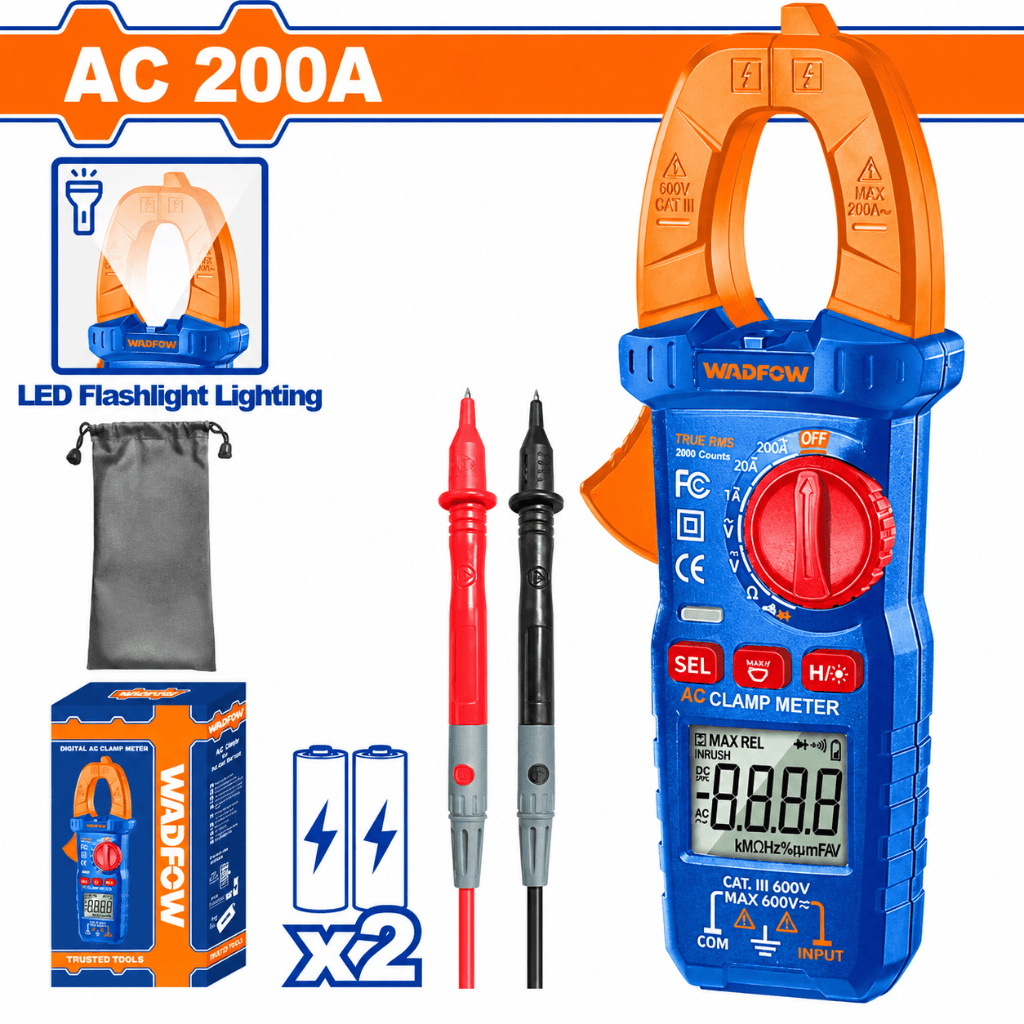 Wadfow Digital Meter Wadfow Digital AC Clamp Meter 2000 Counts 200A with True RMS Display - WDM8201
