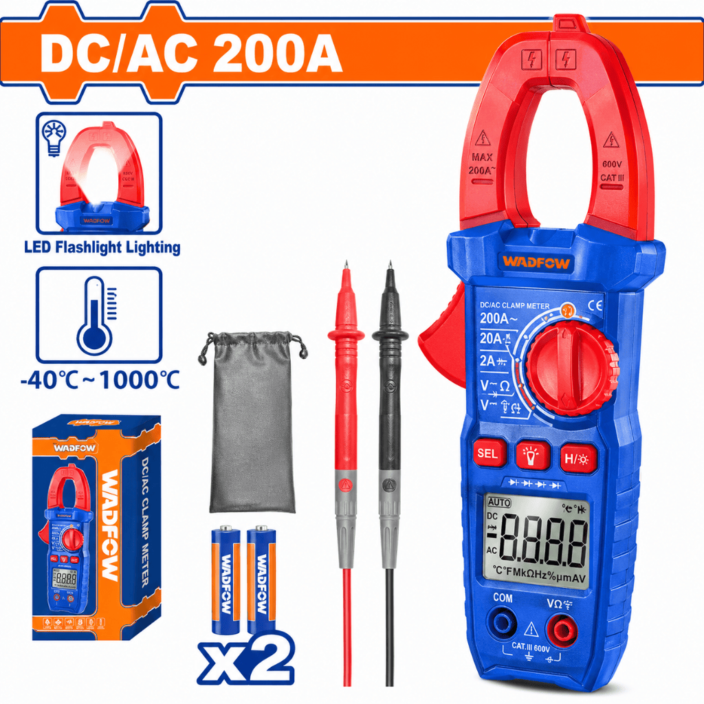 Wadfow Digital Meter Wadfow Digital DC/AC Clamp Meter 6000 Counts 200A with True RMS Display - WDM8202