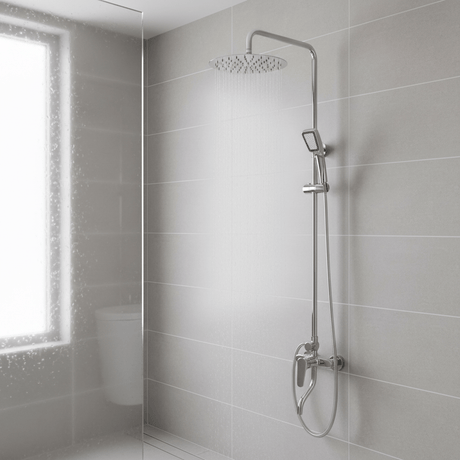 Wadfow Complete Shower Set Wadfow Hot & Cold Shower Set with Hot & Cold Mixer Faucet, Overhead Shower, Hand Shower & Accessories - WZD3501