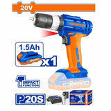 Wadfow Drill Wadfow Lithium-Ion Cordless Impact Drill with 20V 1.5Ah Battery & Charger - WCDP521