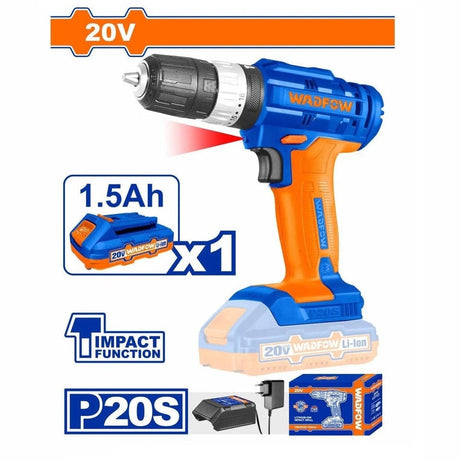 Wadfow Drill Wadfow Lithium-Ion Cordless Impact Drill with 20V 1.5Ah Battery & Charger - WCDP521