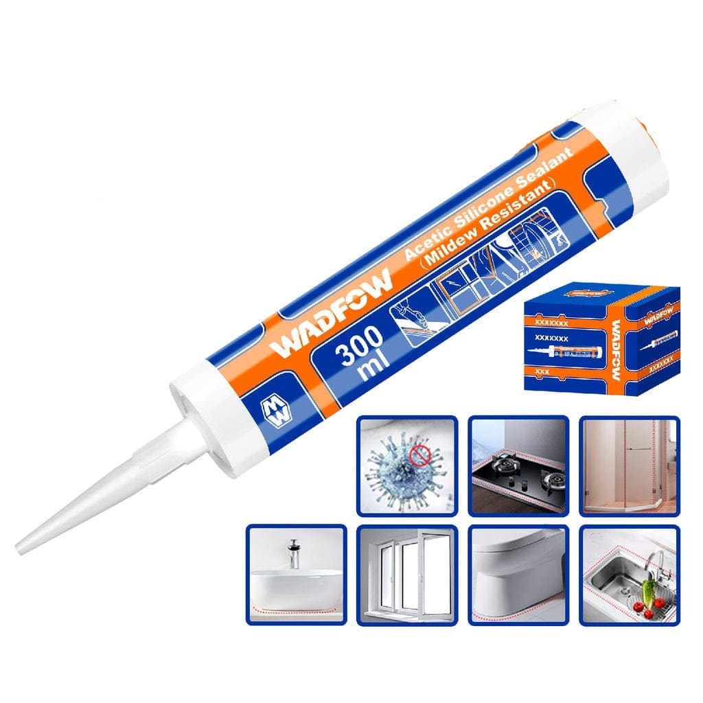 Wadfow Caulk & Sealants Wadfow Mildew Resistant Acetic Silicone Sealant - White & Transparent