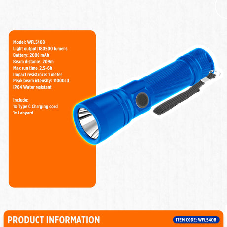 Wadfow Specialty Safety Equipment Wadfow Rechargeable LED Flashlight 500 Lumens - WFL5408