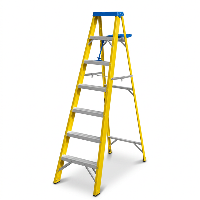 Wadfow yellow fibreglass stepladder on white